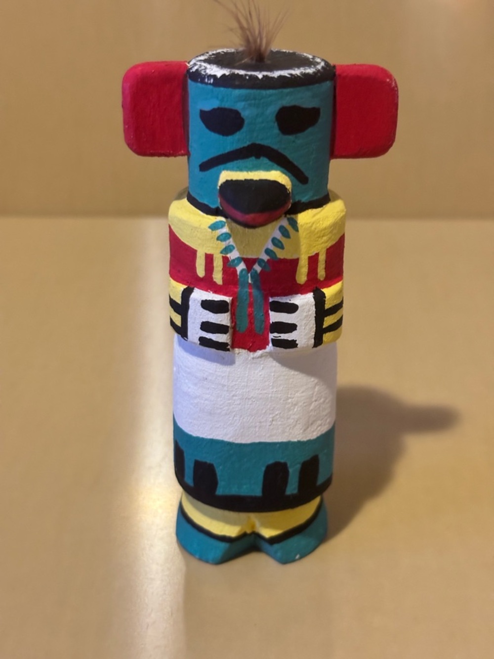 Hand-Painted Colorful Kachina-Style Figurine. Signed Pooley